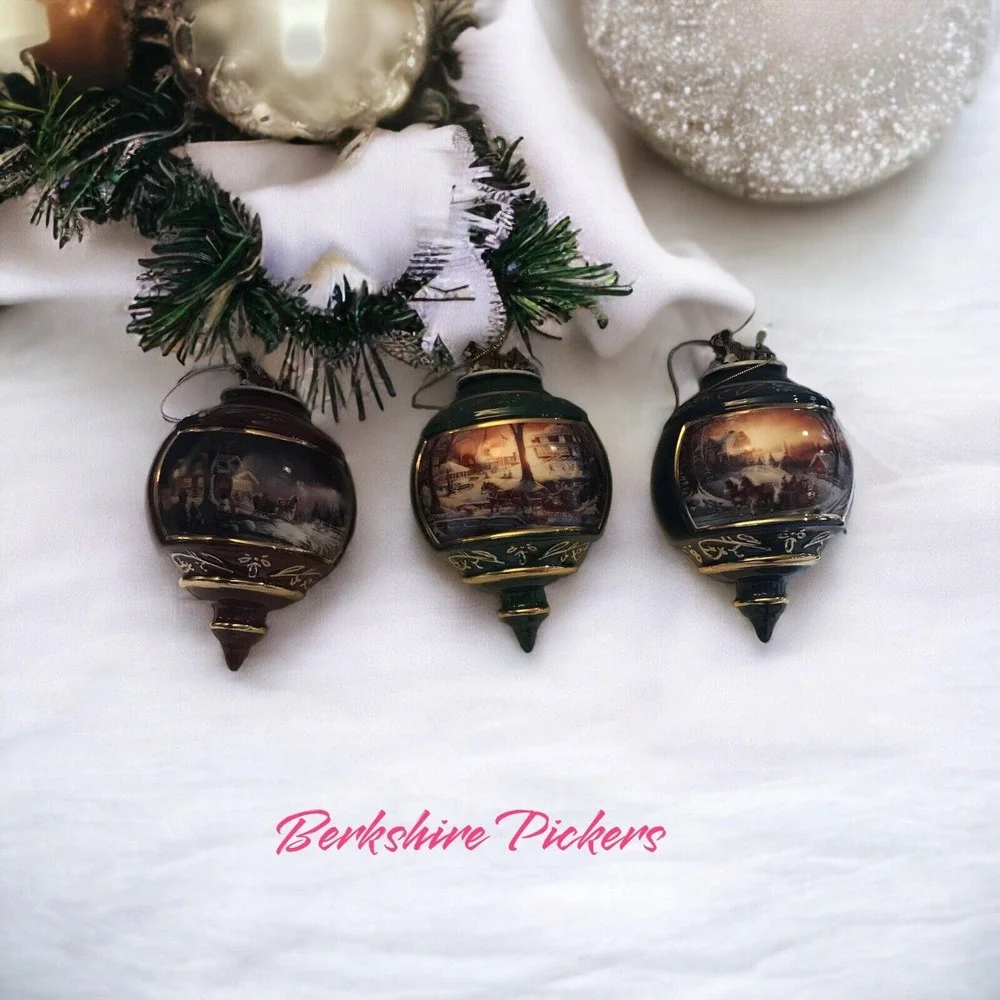 Terry Redlin Pleasures of Winter Christmas Ornament‎ Porcelain Bradford set of 3